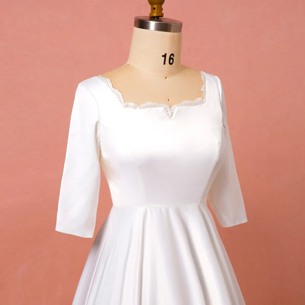 Schlicht Weiß Übergröße Hochzeit 2018 A Linie Lange Ärmel U-Ausschnitt Charmeuse Schnüren Rückenfreies Brautkleider