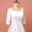 Schlicht Weiß Übergröße Hochzeit 2018 A Linie Lange Ärmel U-Ausschnitt Charmeuse Schnüren Rückenfreies Brautkleider