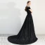 Chic / Belle Noire Princesse Robe De Soirée 2019 Mancherons V-Cou Cathedral Train Dos Nu Paillettes Polyester Soirée Robe De Ceremonie