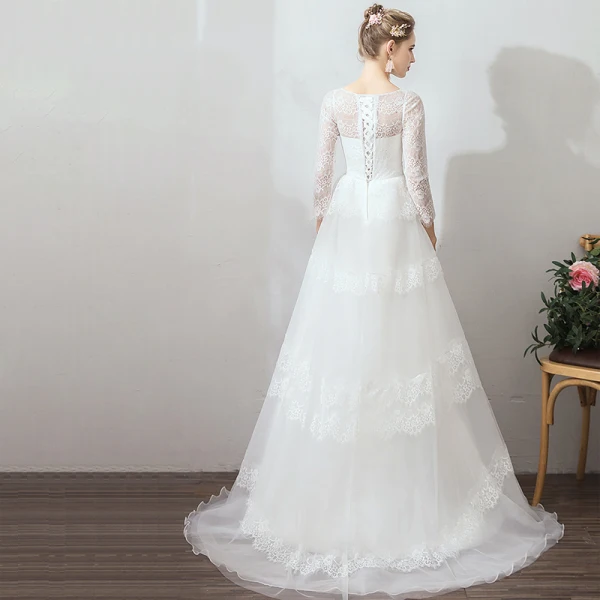 Klassisch Elegante Weiß Abendkleider 2019 A Linie 3/4 Ärmel U-Ausschnitt Spitze Tülle Applikationen Rückenfreies Roter Teppich Arbeit Festliche Kleider