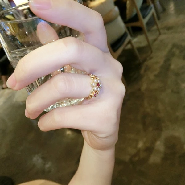 Snygga / Fina Guld Pärla Rhinestone Blomma Ringa Tidsbeställning Holiday Ringar 2019 Tillbehör
