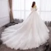 Chic / Beautiful White Ball Gown Wedding Dresses 2019 Lace Tulle Appliques Backless Embroidered Chapel Train Strapless Wedding