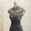 Luxus Grå Havfrue Kjoler Til Brudens Mor 2019 Blonde Organza Håndlavet Halterneck Beading Høj Hals Applikationsbroderi Pailletter Kirke Feje tog Kjoler Til Bryllup