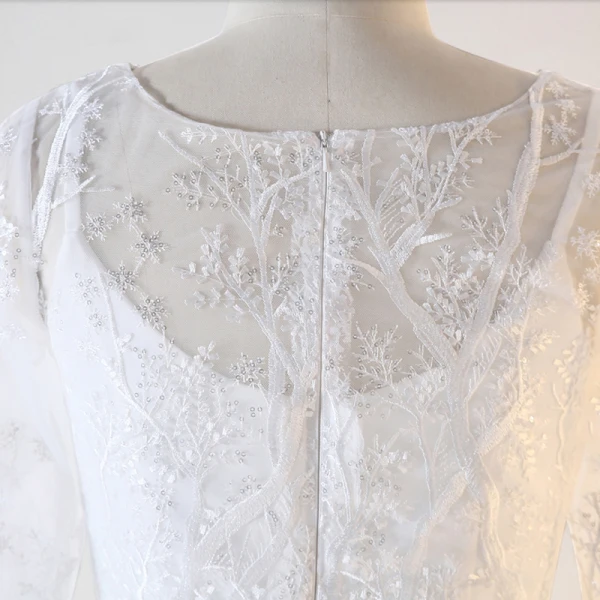 Chic / Belle Blanche Grande Taille Robe De Soirée 2020 Dentelle U-Cou Fait main Perlage Paillettes Brodé Bande Thé Longueur Soirée Été Manches Longues Princesse Robe De Ceremonie