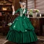 Vintage / Retro Antique Dark Green Ball Gown Evening Dresses  2021 3D Lace Beading Pearl Flower Floor-Length / Long Long Sleeve Scoop Neck Cosplay Dancing Prom Dresses Winter Formal Dresses