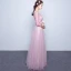 Chic / Beautiful 2017 3/4 Sleeve Candy Pink Red Crossed Straps Lace X-Strap Chiffon Lace U-Neck Cocktail Party Evening Party Summer Ball Gown Prom Dresses