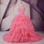 Vintage Watermelon Prom Dresses 2017 Ball Gown Scoop Neck Sleeveless Beading Rhinestone Sequins Cascading Ruffles Organza Formal Dresses Court Train