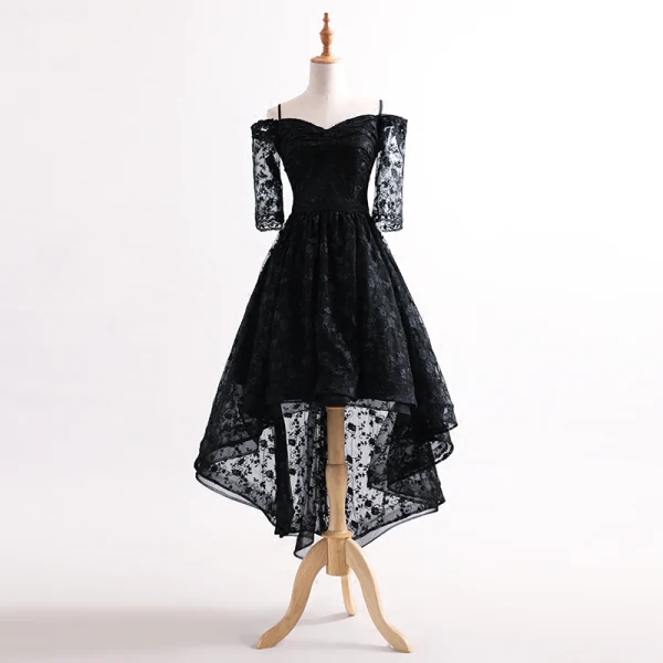 Chic / Beautiful Asymmetrical Cocktail Dresses 2017 Off-The-Shoulder 1/2 Sleeves Spaghetti Straps Lace Formal Dresses