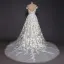 Luxury / Gorgeous Champagne Beach Wedding Dresses 2017 A-Line / Princess Scoop Neck Short Sleeve Appliques Lace Backless Detachable Chapel Train