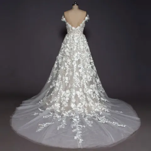 Luxury / Gorgeous Champagne Beach Wedding Dresses 2017 A-Line / Princess Scoop Neck Short Sleeve Appliques Lace Backless Detachable Chapel Train