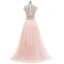 Scintillantes 2 Pièces Rose Bonbon Robe De Bal 2017 Princesse Col Haut Sans Manches Perlage Faux Diamant Tulle Robe De Ceremonie Train De Balayage