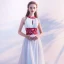 Elegante Weiß Abendkleider 2017 A Linie Ärmellos Rundhalsausschnitt Blumen Mit Spitze Stoffgürtel Rüschen Chiffon Festliche Kleider Hof-Schleppe