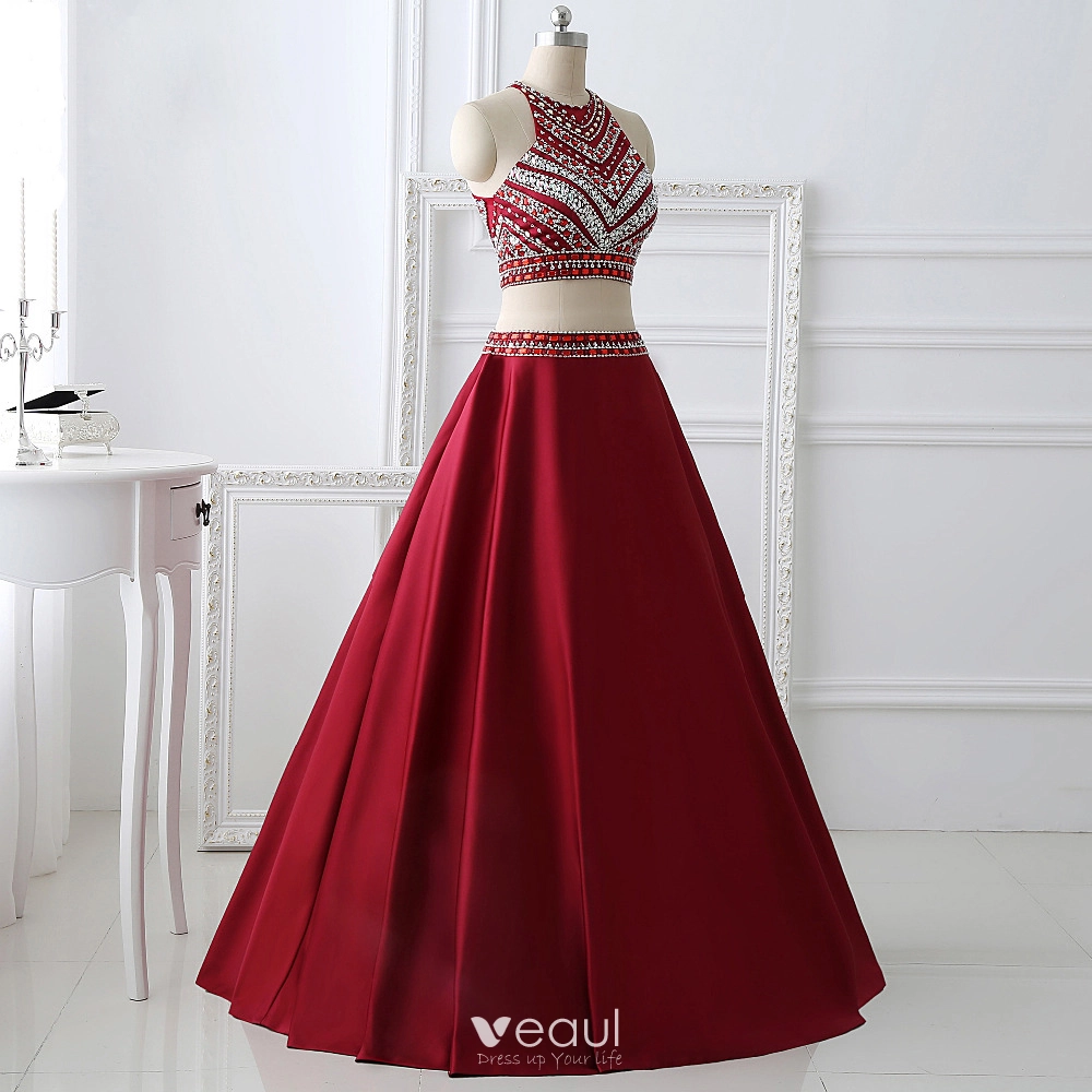 Burgundy 2 sale piece prom dress