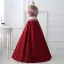 Glittrande 2 Bit Burgundy Balklänningar 2017 Prinsessa Urringning Ärmlös Beading Kristall Rhinestone Långa Satin Formella Klänningar