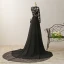 Stunning Pierced Black Evening Dresses  2017 A-Line / Princess Scoop Neck Long Sleeve Appliques Lace Chiffon Formal Dresses Chapel Train