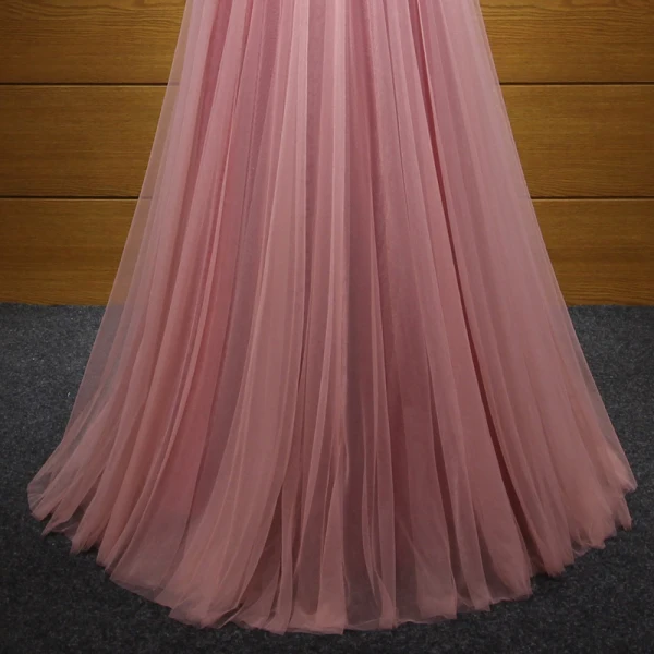 Chic / Belle Rougissant Rose Robe De Soirée 2017 Princesse Bustier Tulle Perlage Appliques Dos Nu Soirée Robe De Ceremonie