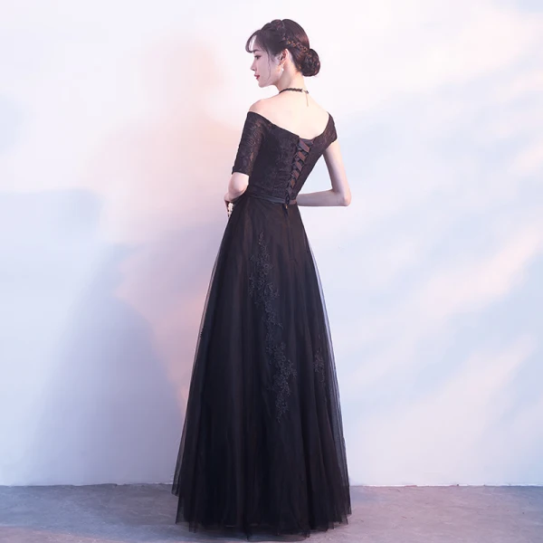 Amazing / Unique Black Evening Dresses 2017 A-Line / Princess V-Neck Tulle Appliques Backless Beading Evening Party Formal Dresses