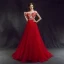 Stunning Red Evening Dresses  2018 A-Line / Princess Scoop Neck Zipper Up Beading Floor-Length / Long Ruffle Tulle Formal Dresses