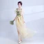 Chic / Beautiful Yellow Evening Dresses  2018 A-Line / Princess Tulle V-Neck Appliques Backless Evening Party Formal Dresses