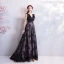Chic / Beautiful Black 2018 Summer Evening Dresses  V-Neck Tulle Lace-up Sleeveless A-Line / Princess Floor-Length / Long Crossed Straps Backless Printing Evening Party Formal Dresses