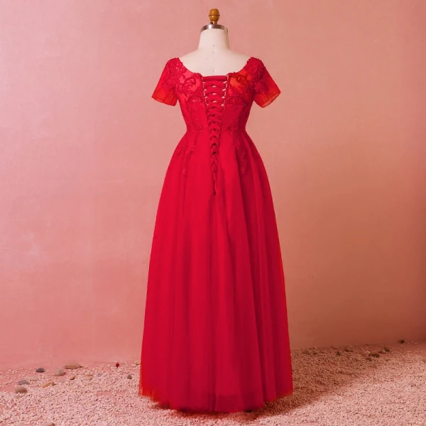 Chic / Belle Rouge Grande Taille Robe De Soirée 2018 Princesse U-Cou Tulle En Dentelle Bretelles croisées Appliques Dos Nu Perlage Été Soirée Robe De Ceremonie