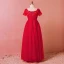 Chic / Belle Rouge Grande Taille Robe De Soirée 2018 Princesse U-Cou Tulle En Dentelle Bretelles croisées Appliques Dos Nu Perlage Été Soirée Robe De Ceremonie