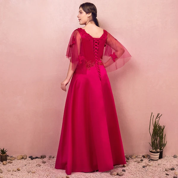 Chic / Beautiful Red Plus Size Evening Dresses  2018 A-Line / Princess Lace-up V-Neck Appliques Backless Beading Evening Party Prom Dresses