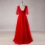 Luxury / Gorgeous Red Plus Size Evening Dresses  2018 A-Line / Princess V-Neck Tulle Lace-up Beading Backless Crystal Evening Party Prom Dresses