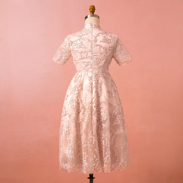 Chinese style Champagne Plus Size Graduation Dresses 2018 A-Line / Princess High Neck Tulle Lace-up Homecoming Formal Dresses