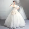 Luxury / Gorgeous Floor-Length / Long White Wedding 2018 Lace-up Tulle Strapless Appliques Backless Beading Ball Gown Wedding Dresses