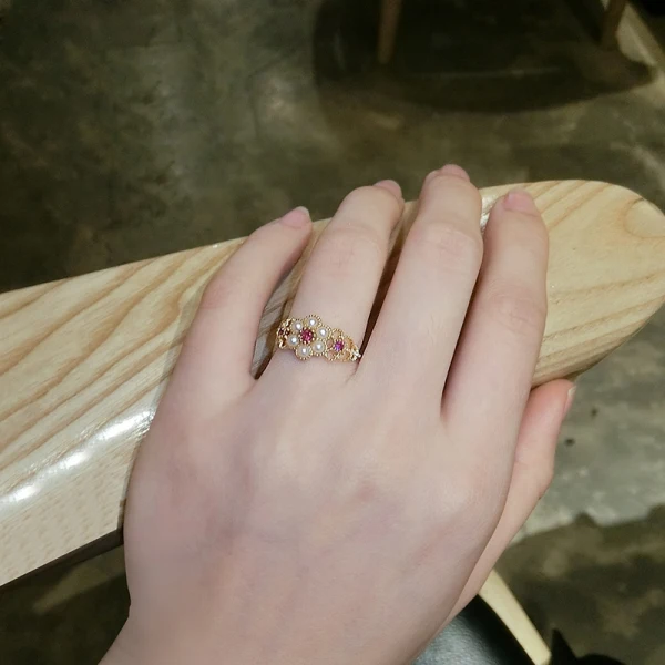 Snygga / Fina Guld Pärla Rhinestone Blomma Ringa Tidsbeställning Holiday Ringar 2019 Tillbehör