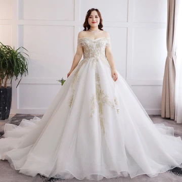 Glamour Blanche Mariage Appliques Dos Nu Perlage Brodé Dentelle Tulle Bustier Robe Boule Chapel Train Grande Taille Robe De Mariée 2019