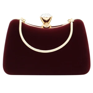 Mode Burgunderrot Clutch Tasche Perlenstickerei Strass Velour Cocktail Abend Ball Brautaccessoires 2019