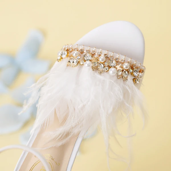 Chic / Belle Blanche Bureau Faux Diamant Perlage Cristal Plumes Chaussures Femmes 2018