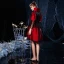 Vintage / Retro Medieval Gothic Red Black Short Prom Dresses 2021 A-Line / Princess Square Neckline 3/4 Sleeve Zipper Up Lace Tulle Prom Formal Dresses