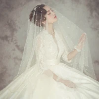 Klassisk Elegant Hvit Brudeslør 2020 3 m Tyll Beading Perle Chapel Train Bryllup