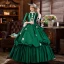 Vintage / Retro Antique Dark Green Ball Gown Evening Dresses  2021 3D Lace Beading Pearl Flower Floor-Length / Long Long Sleeve Scoop Neck Cosplay Dancing Prom Dresses Winter Formal Dresses