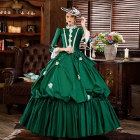 Vintage / Originale Antique Vert Foncé Robe Boule Robe De Soirée 2021 Dentelle 3D Perlage Perle Fleur Longue Manches Longues Encolure Dégagée Cosplay Dansant Robe De Bal Hiver Robe De Ceremonie
