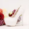 Chic / Beautiful 2017 12 cm White Casual PU Appliques Pearl High Heels Stiletto Heels Pumps Wedding Shoes