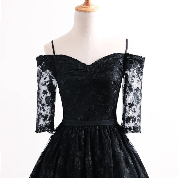Chic / Beautiful Asymmetrical Cocktail Dresses 2017 Off-The-Shoulder 1/2 Sleeves Spaghetti Straps Lace Formal Dresses