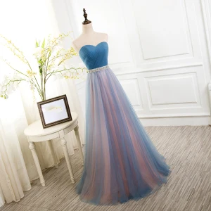 Fine 2017 Selskapskjoler Himmelen Blå Chiffon Stripet Strapless Rhinestone Prinsesse Formelle Kjoler