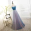 Chic / Beautiful 2017 Evening Dresses  Sky Blue Chiffon Striped Strapless Rhinestone A-Line / Princess Formal Dresses