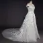 Luxury / Gorgeous Champagne Beach Wedding Dresses 2017 A-Line / Princess Scoop Neck Short Sleeve Appliques Lace Backless Detachable Chapel Train