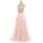 Scintillantes 2 Pièces Rose Bonbon Robe De Bal 2017 Princesse Col Haut Sans Manches Perlage Faux Diamant Tulle Robe De Ceremonie Train De Balayage