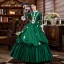 Vintage / Retro Antique Dark Green Ball Gown Evening Dresses  2021 3D Lace Beading Pearl Flower Floor-Length / Long Long Sleeve Scoop Neck Cosplay Dancing Prom Dresses Winter Formal Dresses