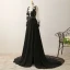 Stunning Pierced Black Evening Dresses  2017 A-Line / Princess Scoop Neck Long Sleeve Appliques Lace Chiffon Formal Dresses Chapel Train