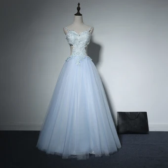 Chic Beautiful Sky Blue Evening Dresses 2017 A Line Princess Lace V Neck Appliques Backless Embroidered Evening Party Prom Dresses