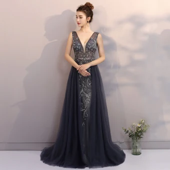 Magnífico Marino Oscuro Vestidos De Noche 2017 A Line Princess V Cuello De Encaje Hecho A Mano Rhinestone Rebordear Apliques Sin Espalda Noche Vestidos Formales