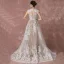 Romantique Plage Champagne Robe De Mariée 2017 Princesse Manches Courtes Encolure Dégagée Appliques En Dentelle Train De Balayage