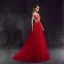 Stunning Red Evening Dresses  2018 A-Line / Princess Scoop Neck Zipper Up Beading Floor-Length / Long Ruffle Tulle Formal Dresses